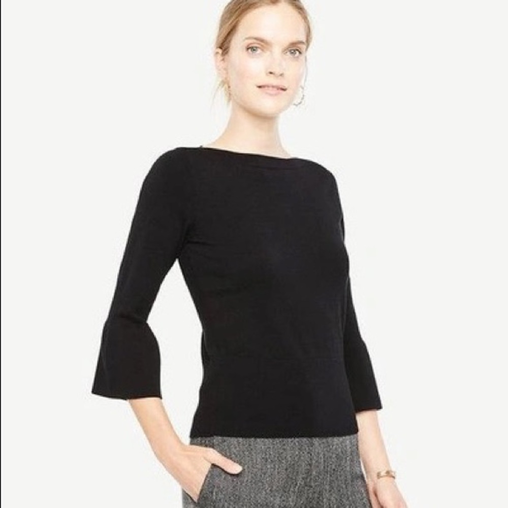 Ann Taylor Bell Sleeve Boatneck Sweater In Black